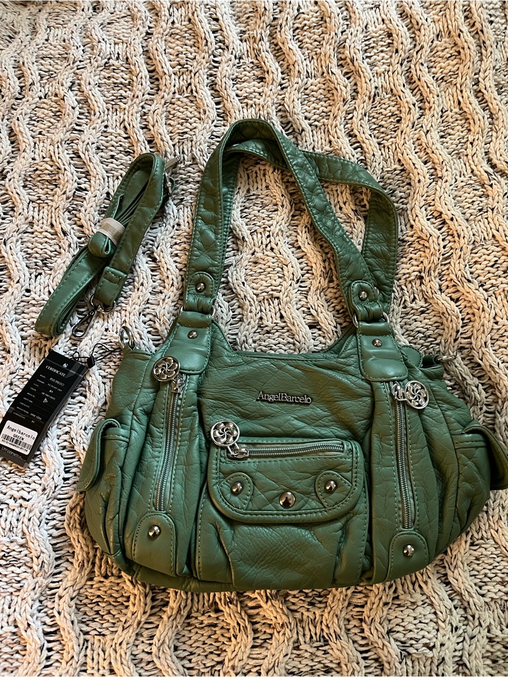 Green Quilted Shoulder Bag with Silver Hardware - Picture 2 of 8